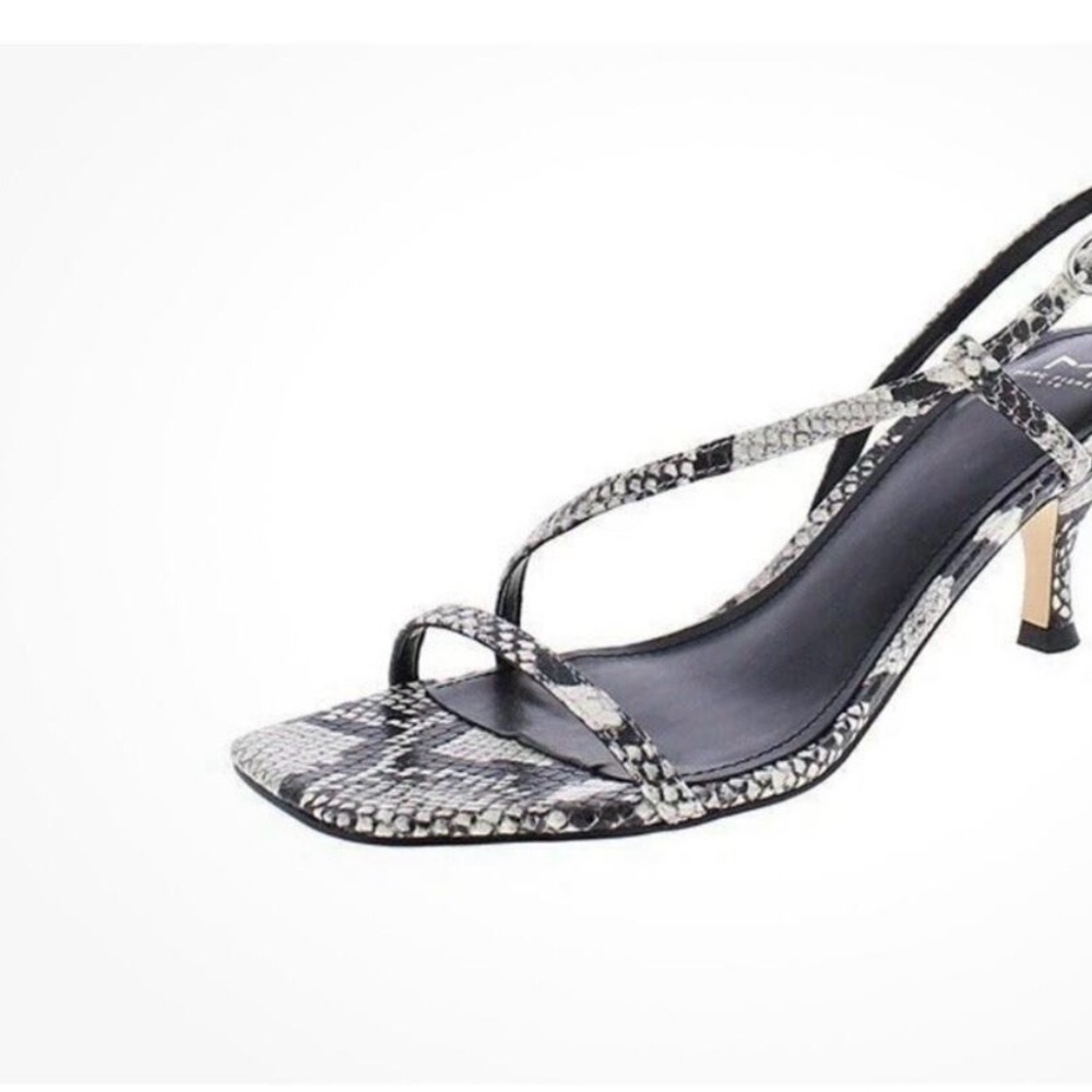 Marc Fisher Snake-Print Strappy Kitten Heel Sandals - Black & Gray Size 10